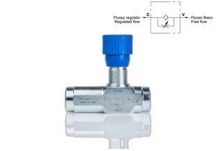 Дроссель масляный для гидравлики с обратным клапаном VRFU 90&deg; | 1/2&Prime; BSP, 50 л/мин, 0,5-350 Бар