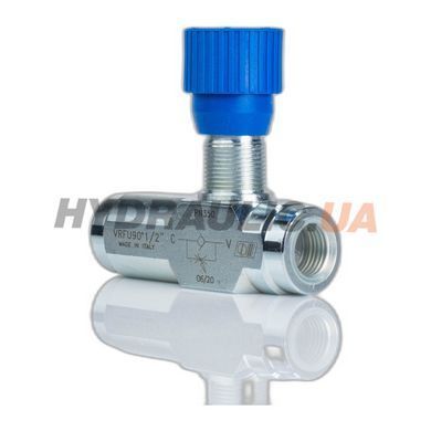 Дроссель масляный для гидравлики с обратным клапаном VRFU 90&deg; | 1/2" BSP, 50 л/мин, 0,5-350 Бар