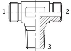 Адаптер тройник наружные резьбы ORFS - NPT, з різьбою А - 9/16"-18 UNF, та різьбою Б - 1/8" - 27 NPT