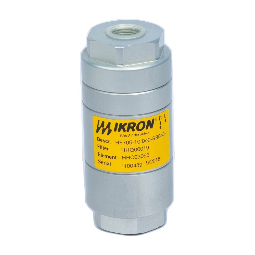 Фильтр напорный IN-LINE HF705-10.040-SB040-GC-B подкл. G 3/8", 35 л/мин, 40 мкм, 350 БАР, Бронза спеченная | Ikron Италия