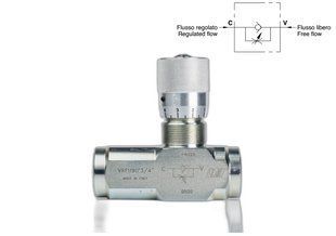 Дроссель масляный для гидравлики с обратным клапаном VRFU 90&deg; | 3/4" BSP, 80 л/мин, 0,5-280 Бар