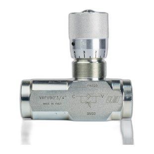 Дроссель масляный для гидравлики с обратным клапаном VRFU 90&deg; | 3/4" BSP, 80 л/мин, 0,5-280 Бар