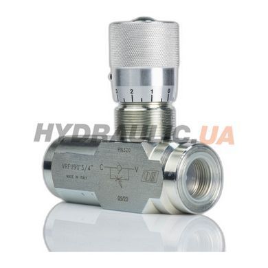 Дроссель масляный для гидравлики с обратным клапаном VRFU 90&deg; | 3/4" BSP, 80 л/мин, 0,5-280 Бар