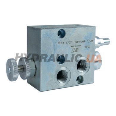 Регулятор расхода 3-ходовой приоритетный RFP3 1/2&Prime; OMP/OMR с VMP V1121, 80/60 л/мин, 350 бар | Oleodinamica Marchesini, Италия
