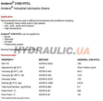 Синтетична олива для ланцюгів на основі синтетичного ефіру з класом в'язкості ISO 100 Anderol 2100 HTCL, 5л