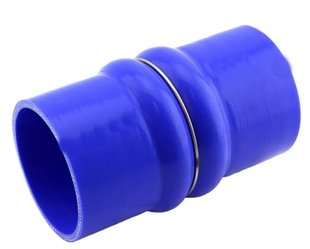 Патрубок силіконовий прямий з 2-ма демпферами, та 1-м металевим кільцем, синій DN 51 мм, стінка 5 мм, L=102 мм, -40°C/+180°C, робочий тиск 0,5 Мпа