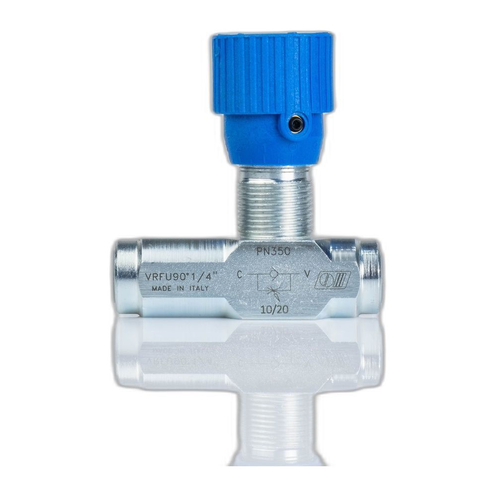 Дросель масляний для гідравлики зі зворотнім клапаном VRFU 90&deg; | 1/4" BSP, 15 л/хв, 0,5-350 Бар