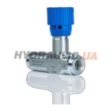 Дроссель масляный для гидравлики с обратным клапаном VRFU 90&deg; | 3/8" BSP, 30 л/мин, 0,5-350 Бар