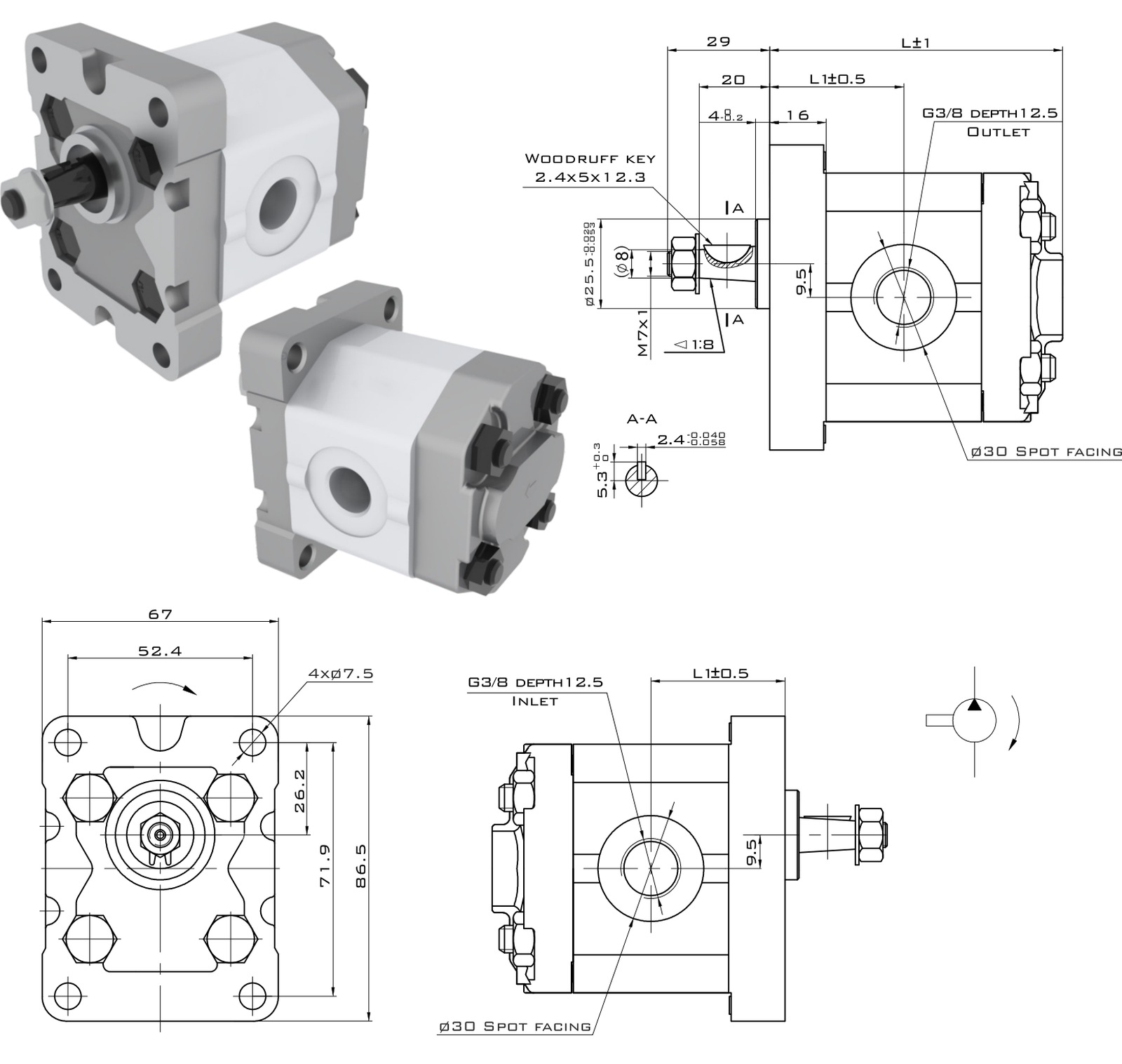 Габаритный чертёж насоса 1PF8.0L46Z02
