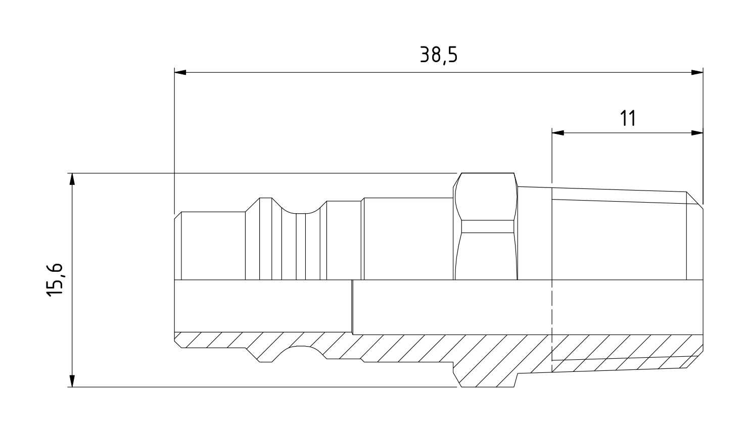Ниппель пневматический ШРЗ 320, наружная резьба R 1/4″ — габаритный чертёж