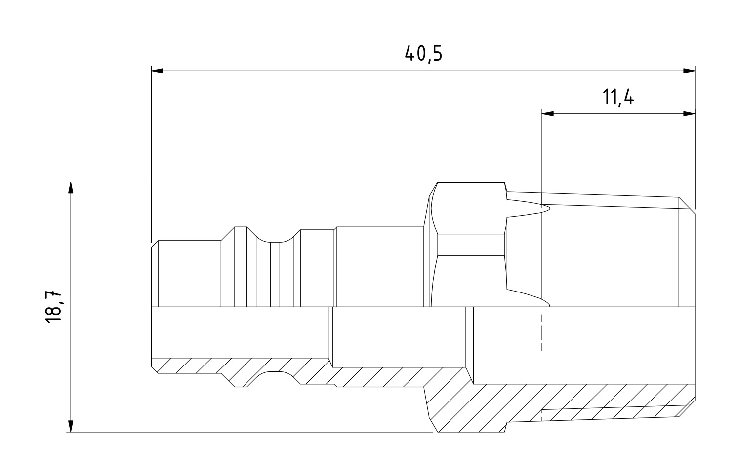 Ниппель пневматический ШРЗ 320, наружная резьба R 3/8″ — габаритный чертёж