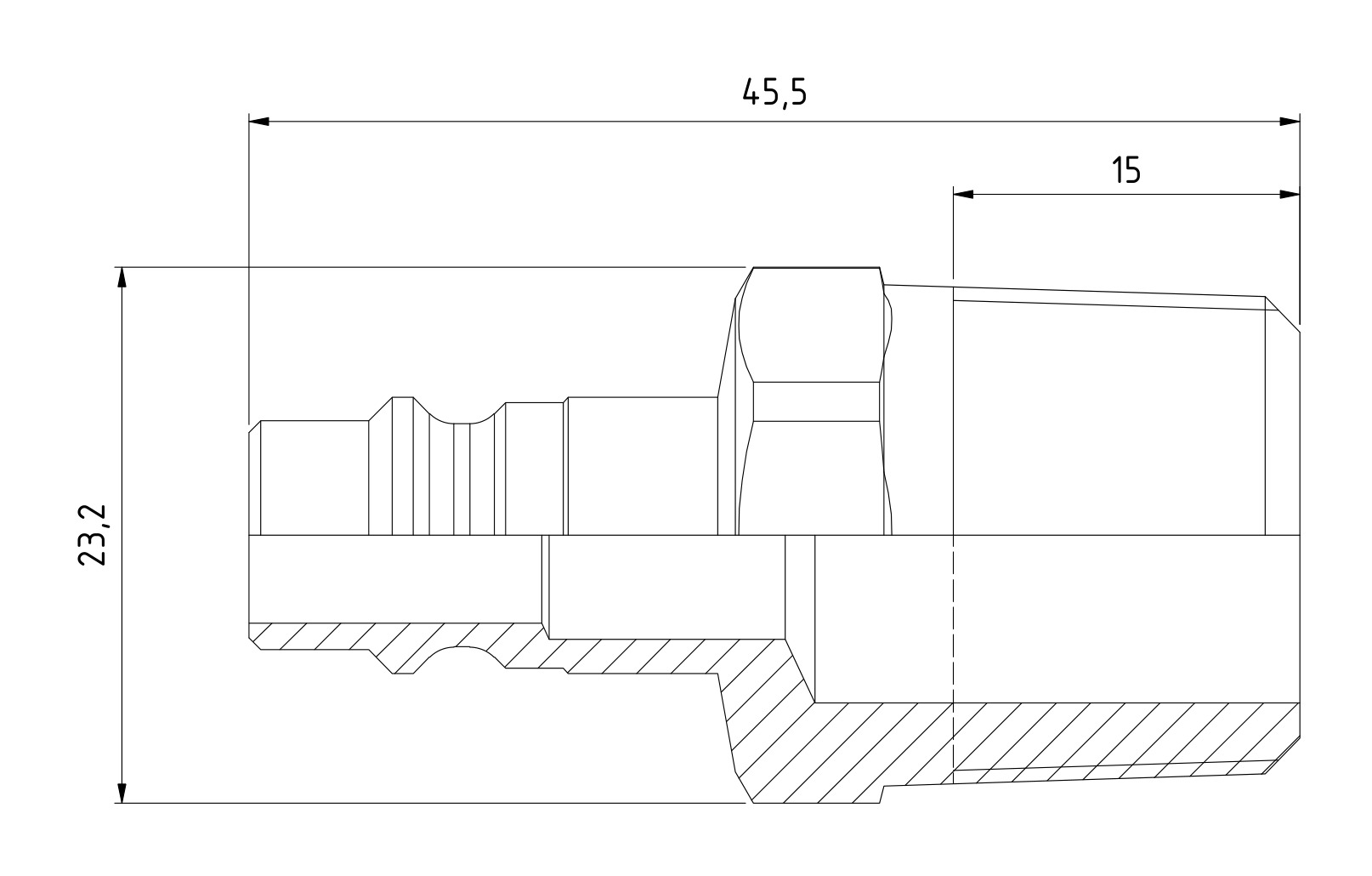 Ниппель пневматический ШРЗ 320, наружная резьба R 1/2″ — габаритный чертёж