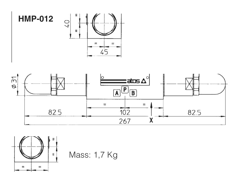 Габаритне креслення модульного клапана ATOS HMP-012/350 22