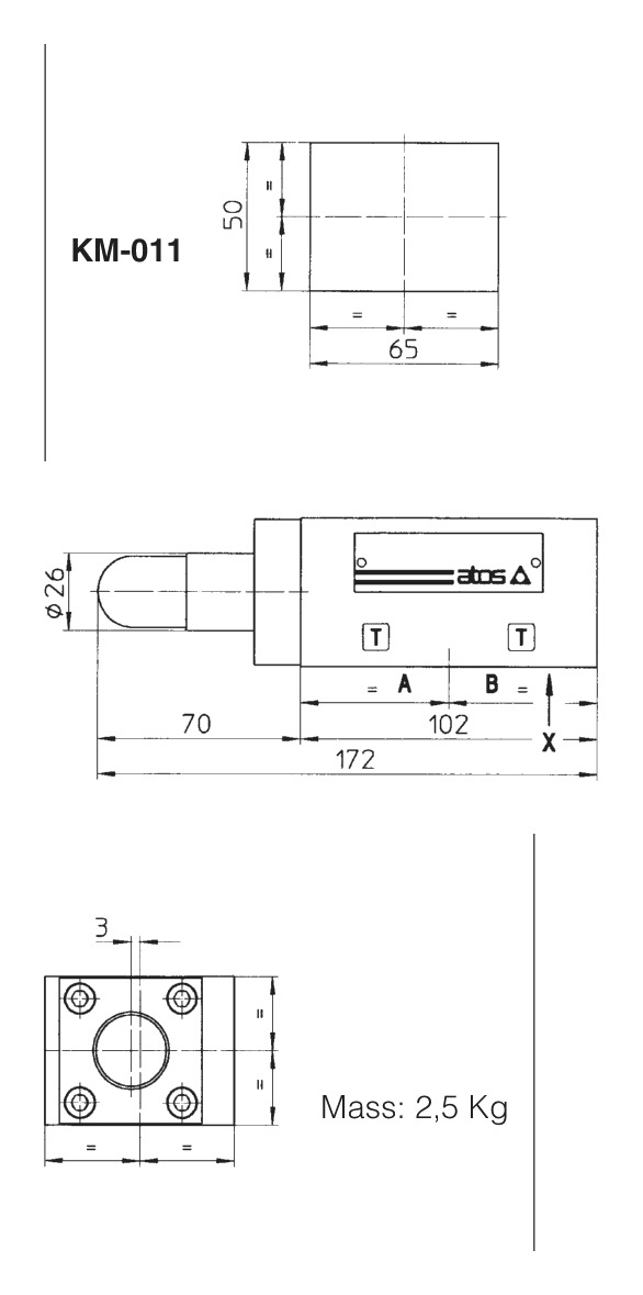 Габаритне креслення модульного клапана ATOS KM-011/350 50