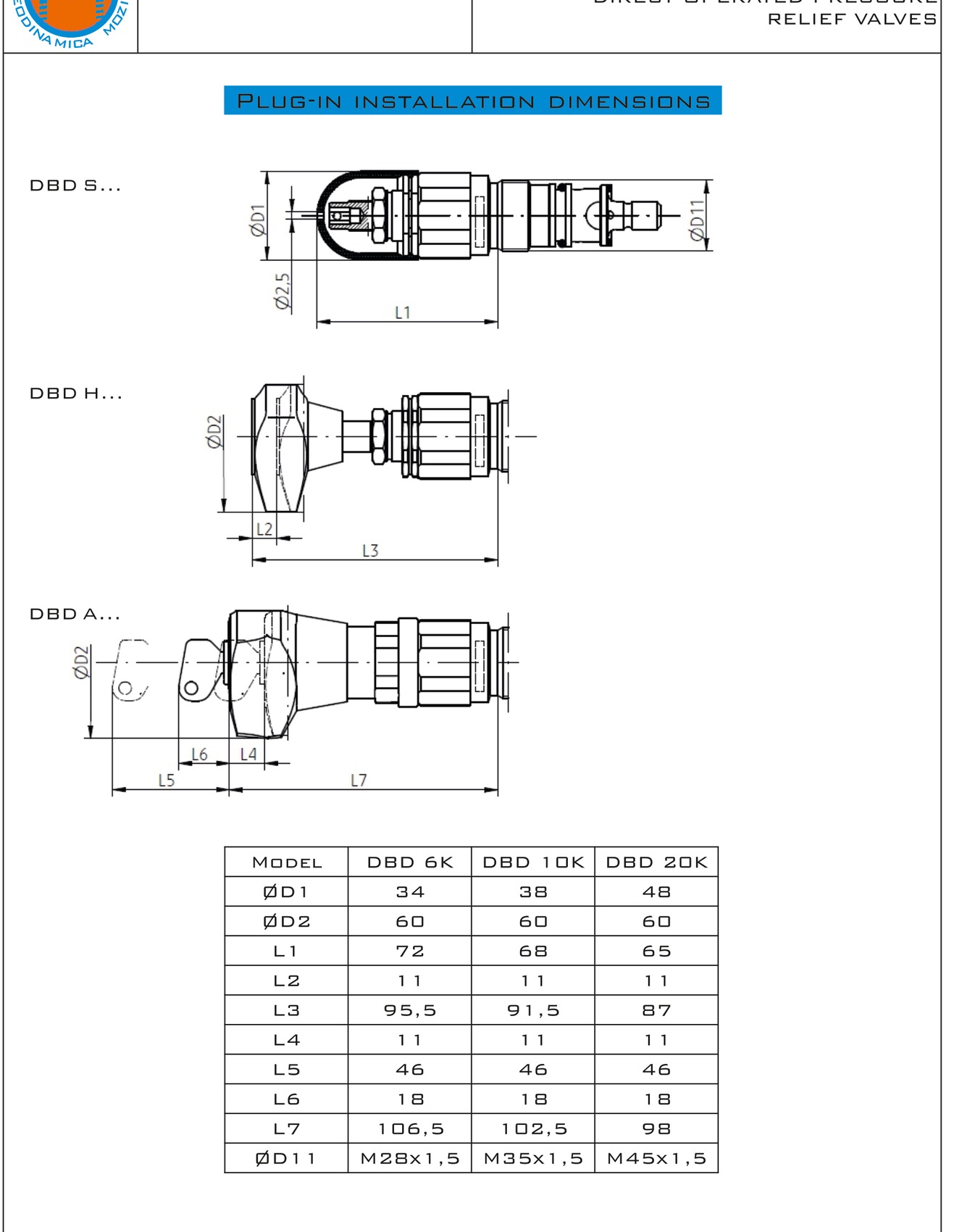Габаритный чертёж Oleodinamica Mozioni DBDS-10-K1X/200