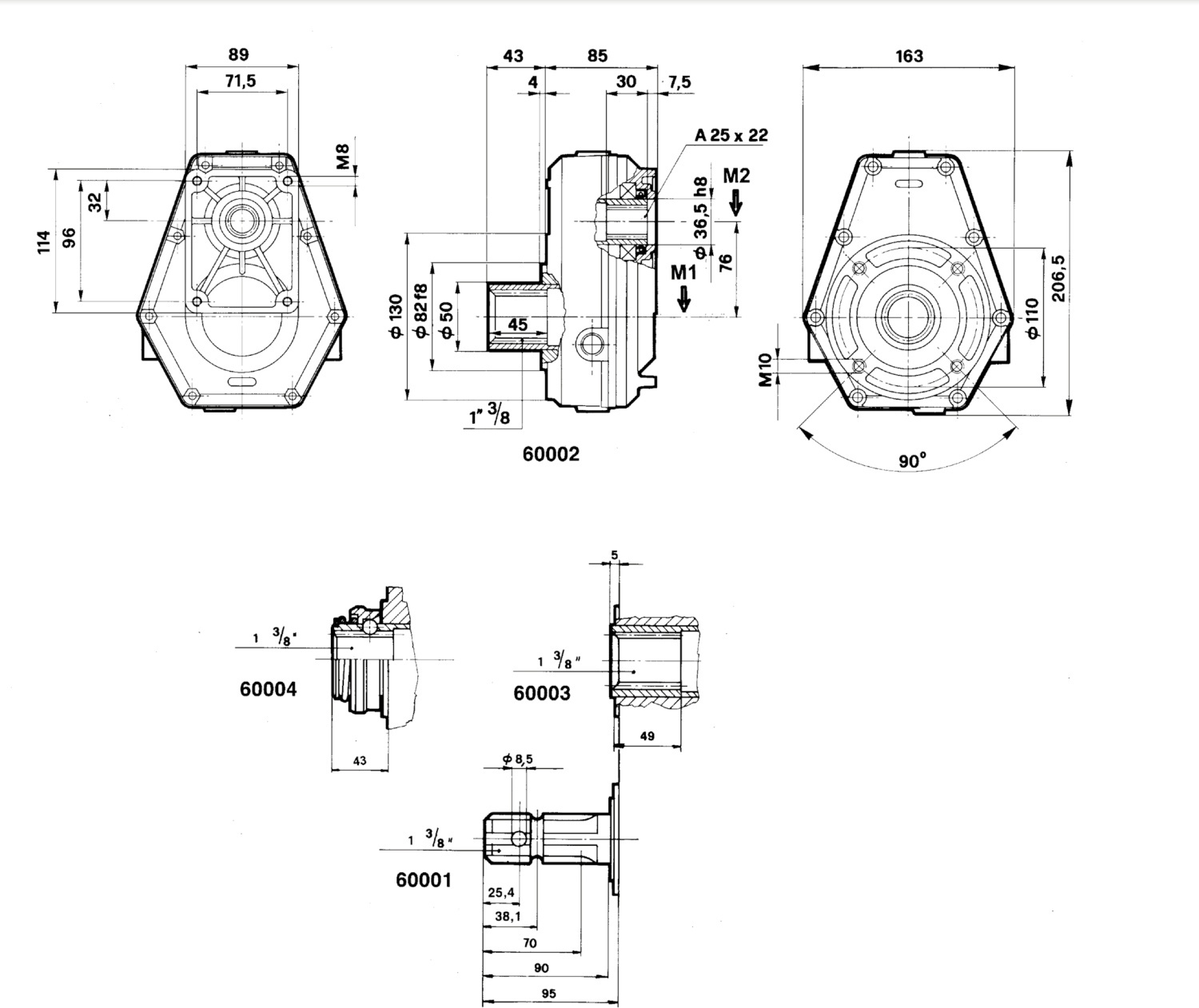 Габаритне креслення мультиплікатора Oleodinamica Borelli M60004-4