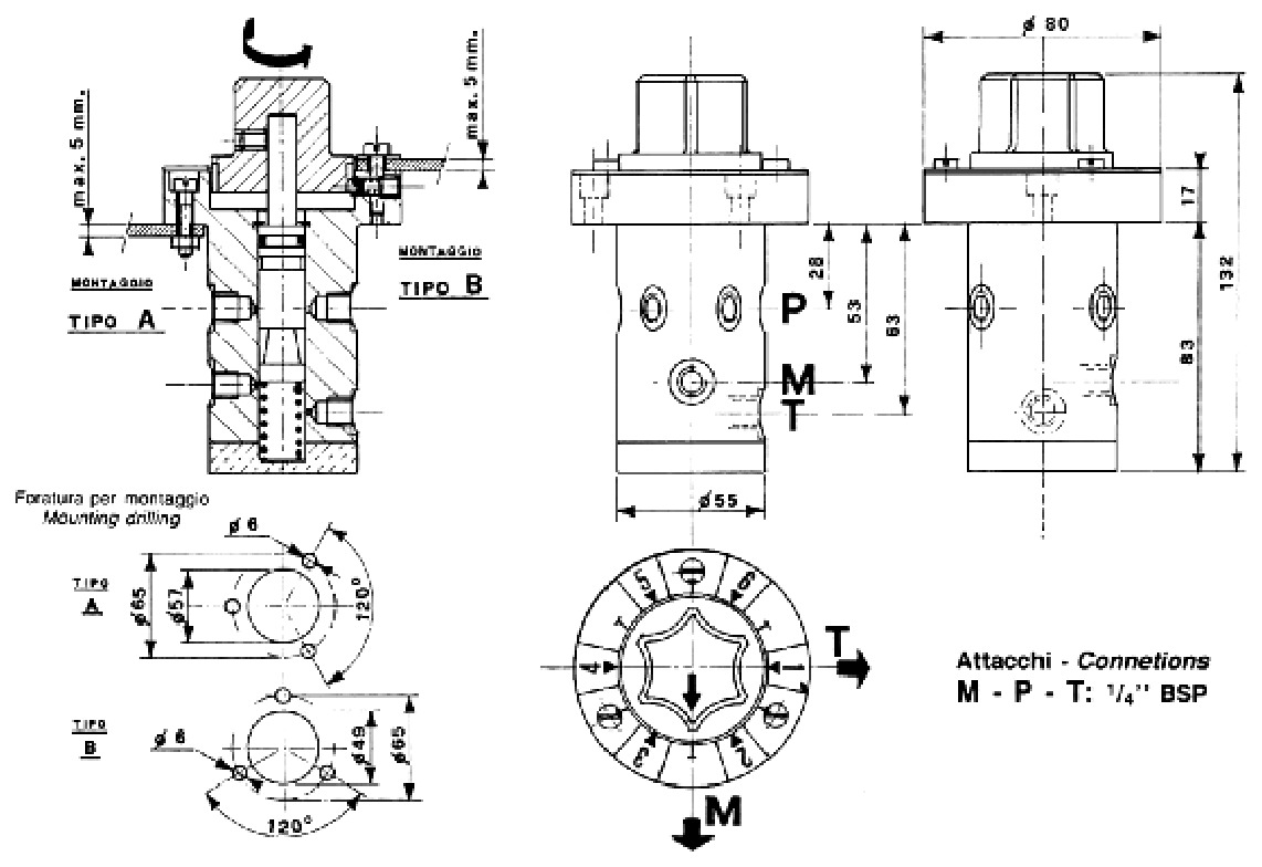Габаритне креслення селектора тиску OMT HB6