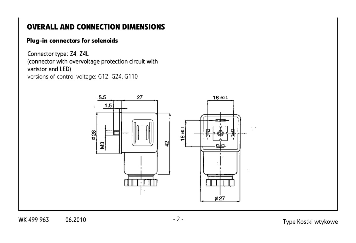 Габаритный чертёж Разъём электрический 24/12V (3 pin) Ponar для электромагнитной катушки