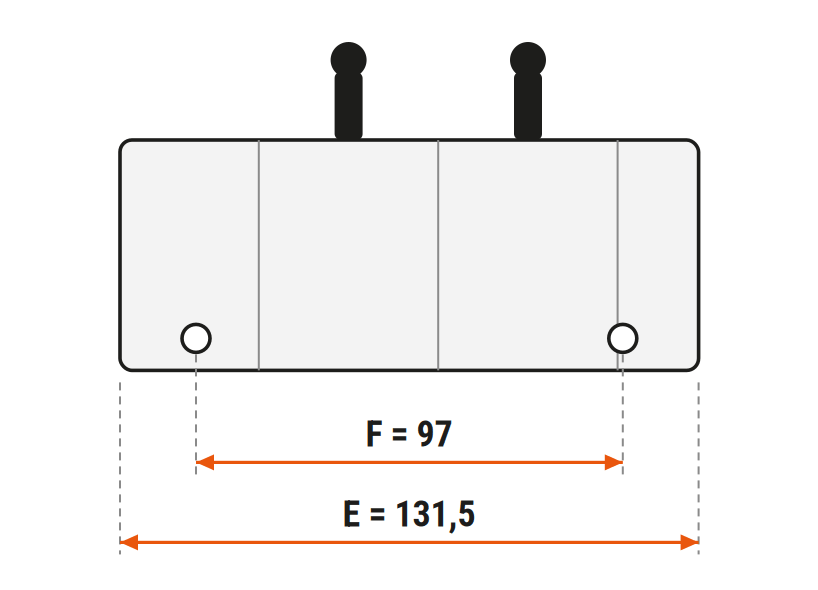 Габаритный эскиз AMBL-02P40K16GKZ120: E = 131,5 мм, F = 97 мм