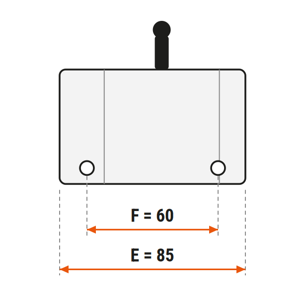 Габаритный эскиз P40-1K15-GKZ1: E = 85 мм, F = 60 мм