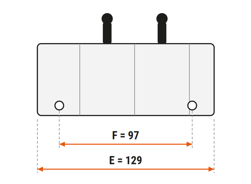 Габаритний ескіз 02P40-1A1A1-GKZ1: E = 129 мм, F = 97 мм