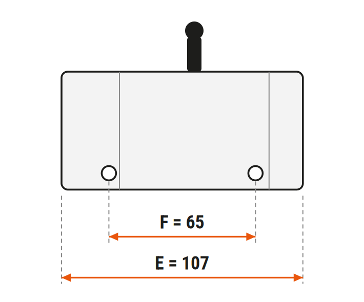 Габаритний ескіз P80-1A8-GKZ1: E = 107 мм, F = 65 мм