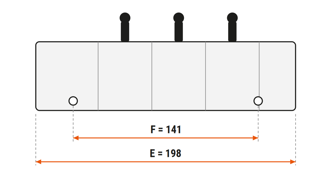 Габаритный эскиз 03P80-1A1A1A1-GKZ1: E = 198 мм, F = 141 мм