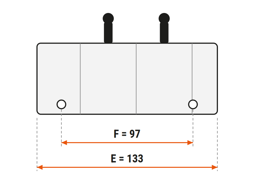 Габаритний ескіз 02Z50-1A1A1-GKZ1: E = 133 мм, F = 97 мм