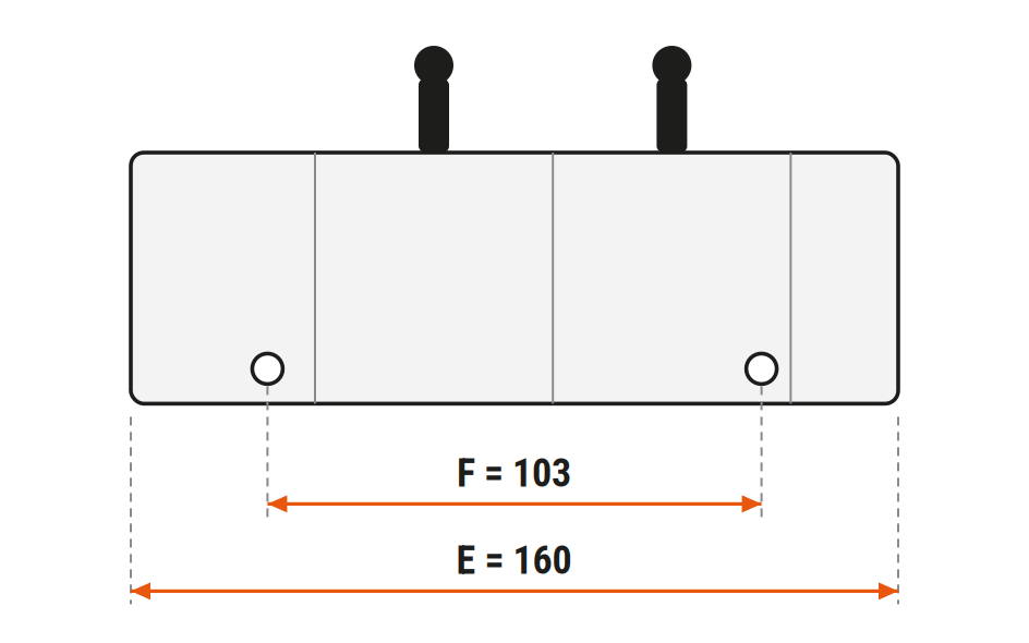 Габаритний ескіз 02Z80-1L13L13-GKZ1: E = 160 мм, F = 103 мм