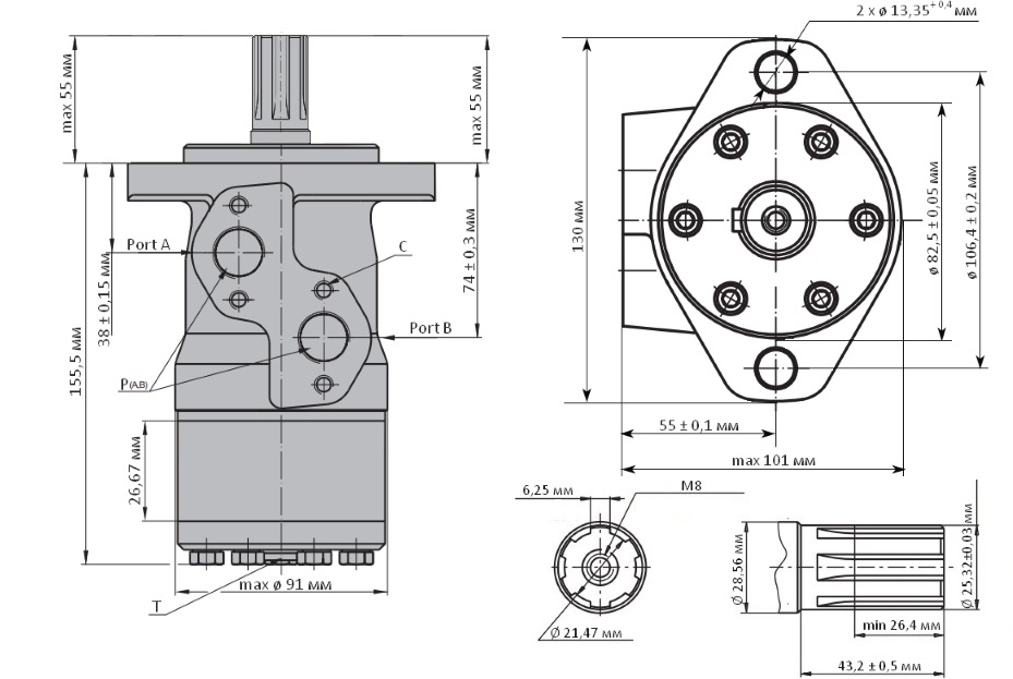 Габаритні розміри гідромотора M+S Hydraulic MR200SH