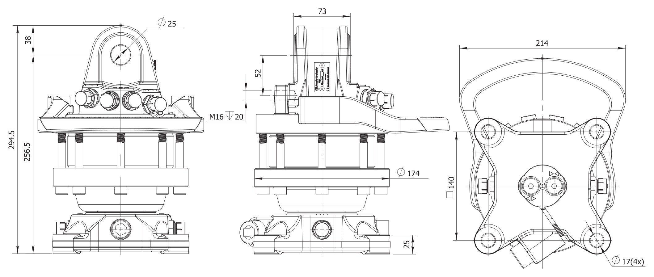 Габаритный чертёж ротатора Formiko FHR 4.5SF